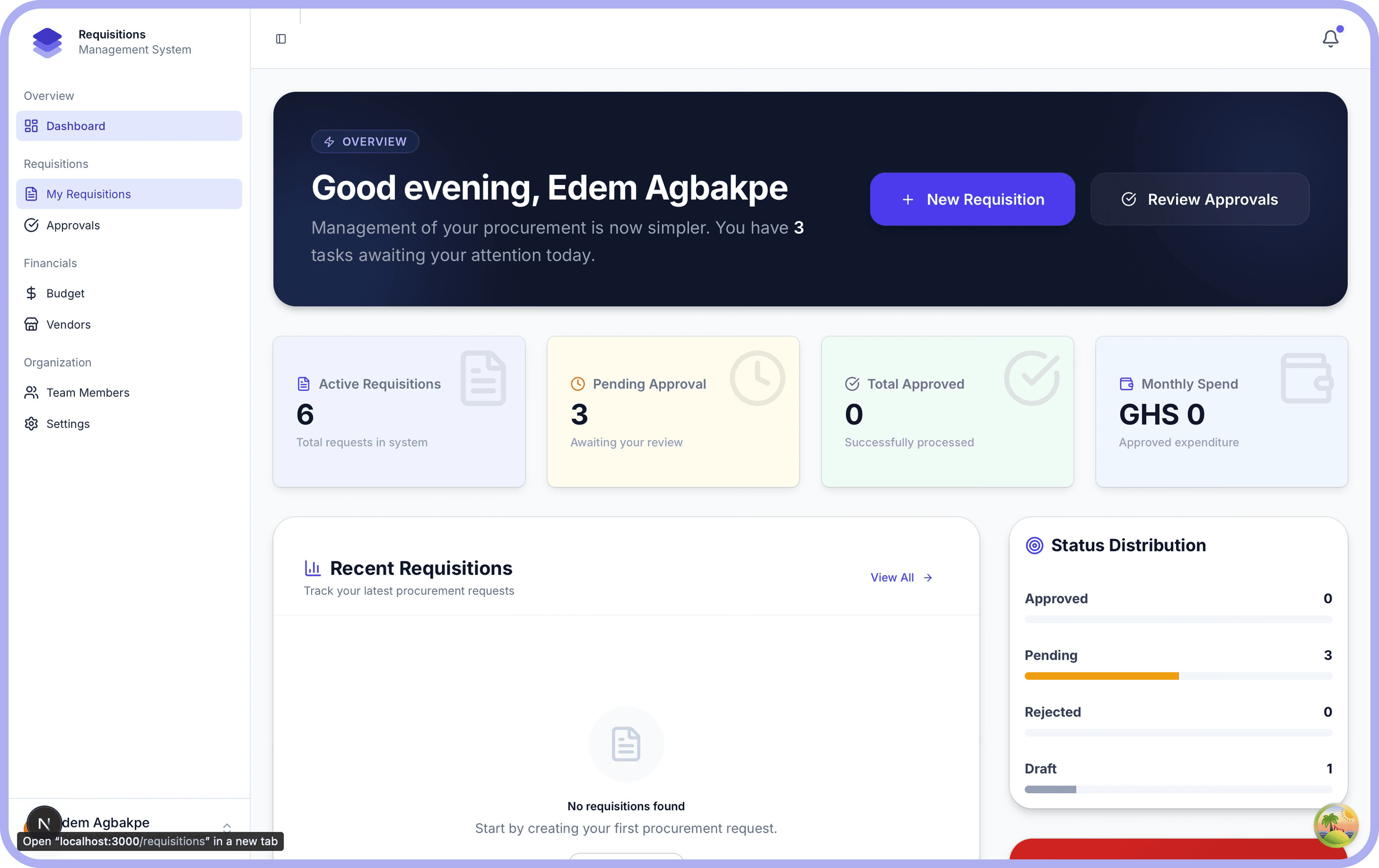 Requisition Manager Dashboard